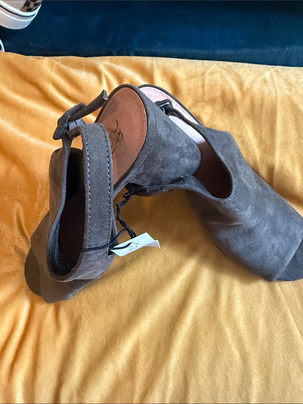 New York & Company olive green  Suede Peep-Toe Slingback Block Heels